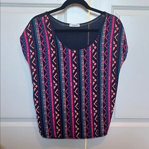 Persaya Navy and Pink Tribal Print Blouse